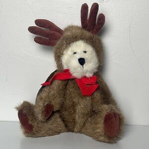 VTG Retired Boyds Bear 8" EWELL 90's Jointed Plush White Bear Reindeer Suit 9127